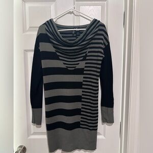 Bisou Bisou Black and Gray Striped Knit sweater dress